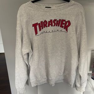 White and red thrasher crewneck